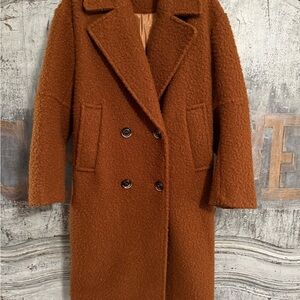 Topshop Teddy Double-Breasted Coat in Rich Brown